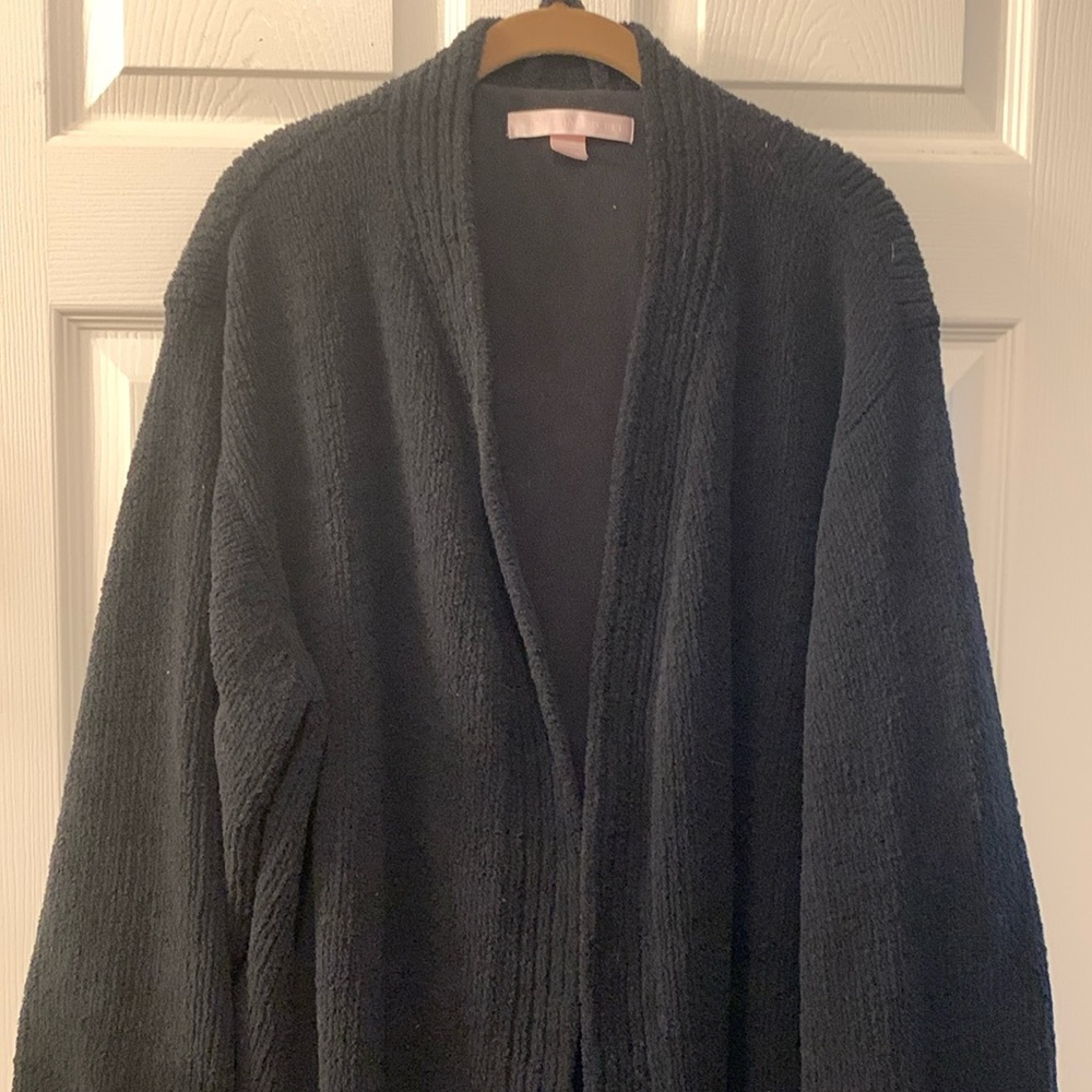 VINTAGE VICTORIA SECRET BLACK CHENILLE ROBE WITH WHITE SNOW FLAKE ON BACK SZM/L - Picture 2 of 5